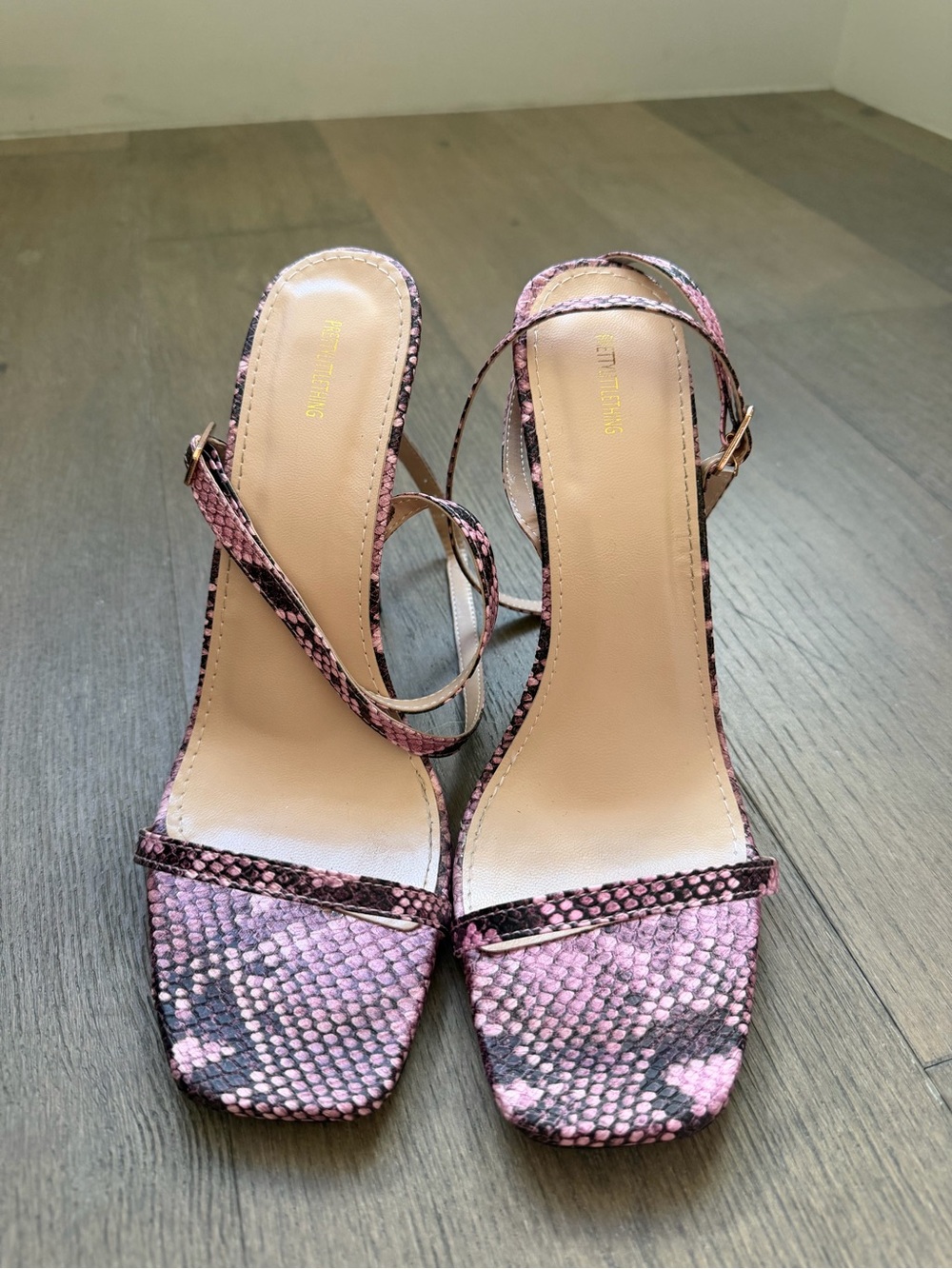 PrettyLittleThing Pink Snake-Print Strappy Heels